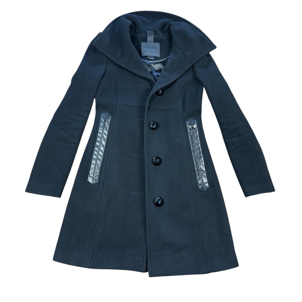 Mackage Black Wool Cashmere blend Trench Coat with Leather Accents